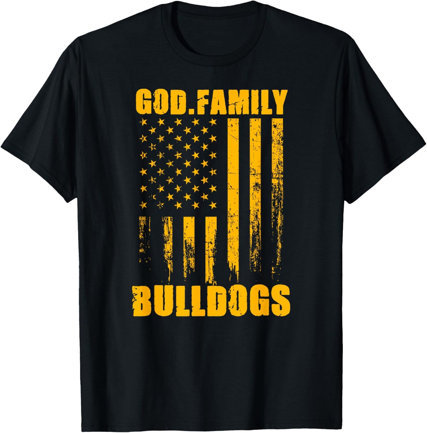 Wauconda Bulldogs God. Family. Vintage USA Flag T-Shirt - T-Shirt | Black