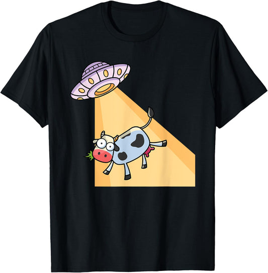 Cow UFO Alien Abduction Farm Animal Cow Lover T-Shirt - T-Shirt | Black