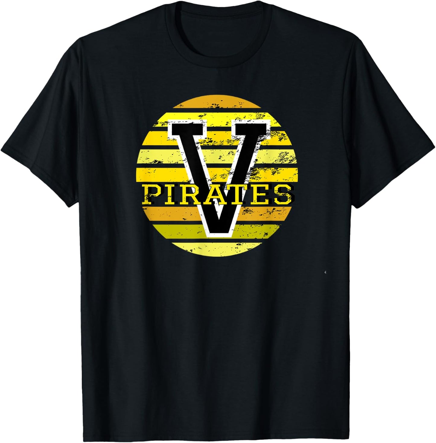 V Vidor Pirates Black & Gold School Mascot Spirit T Shirt T-Shirt - T-Shirt | Black
