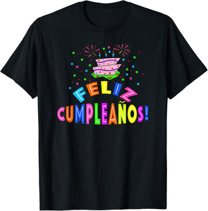 Feliz Cumpleanos Happy Birthday in Spanish T-Shirt - T-Shirt | Black