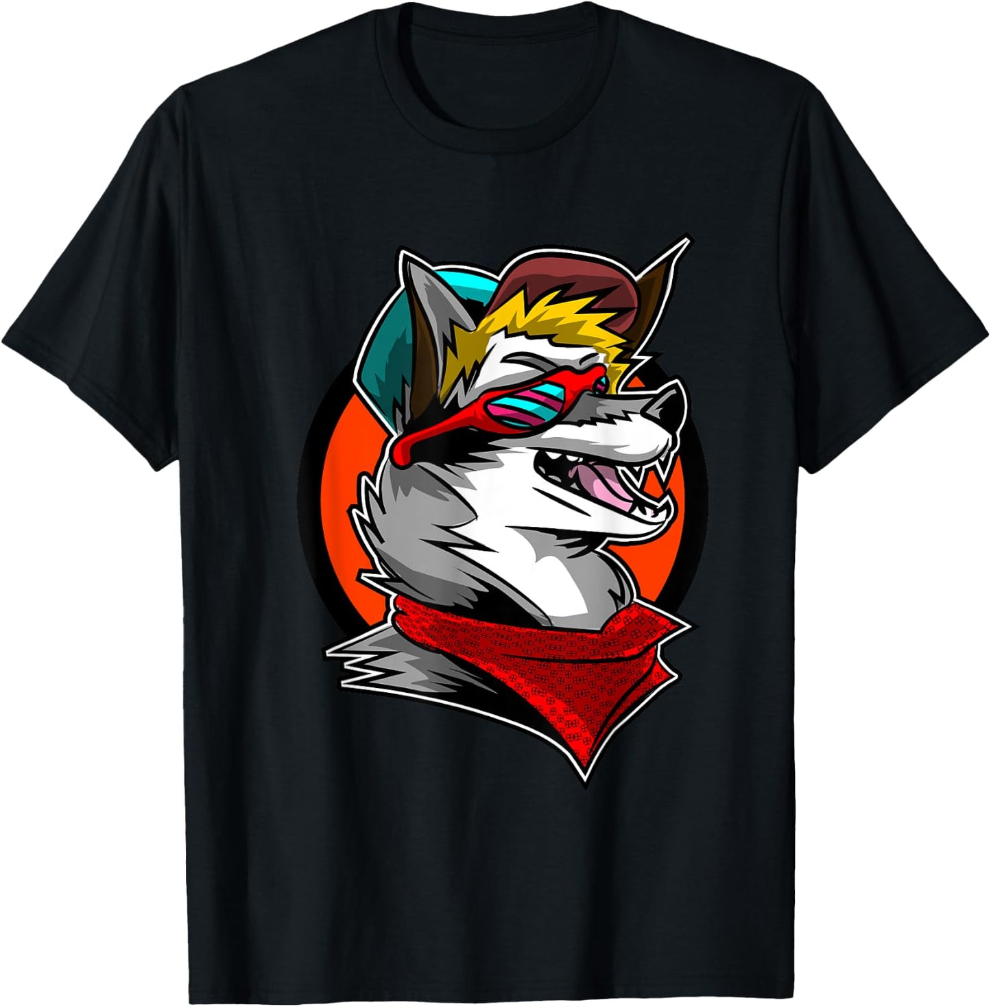 Funny Furry Shirt 80's Wolf Fursona with Sunglasses T-Shirt - T-Shirt | Black