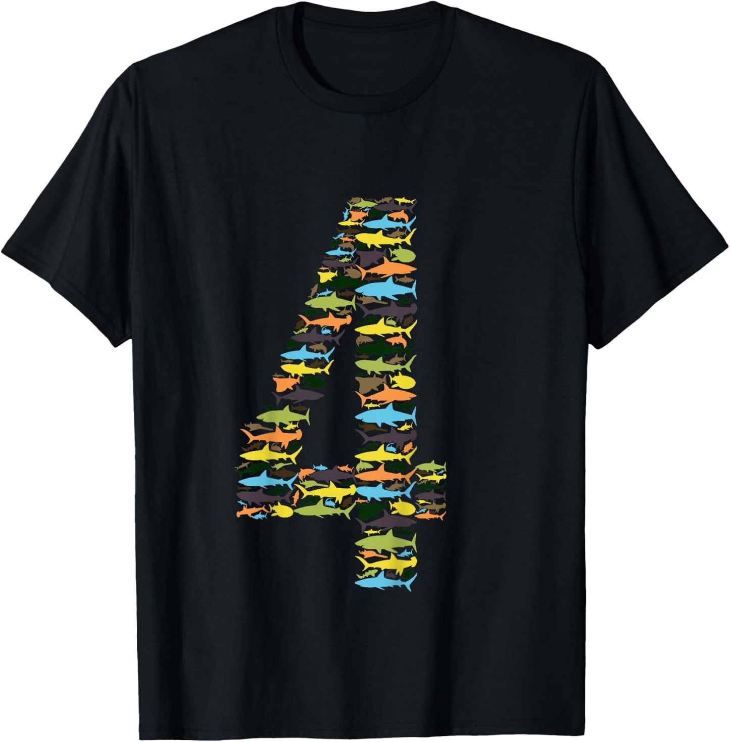 Types Of Sharks Birthday For 4 Year Old Boys & Girls T-Shirt - T-Shirt | Black