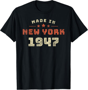 New York City 1947 Birth Year Retro Style Graphic T-Shirt - T-Shirt | Black