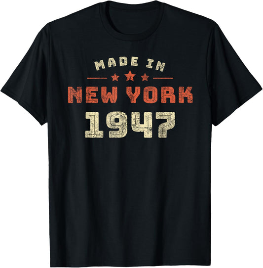 New York City 1947 Birth Year Retro Style Graphic T-Shirt - T-Shirt | Black