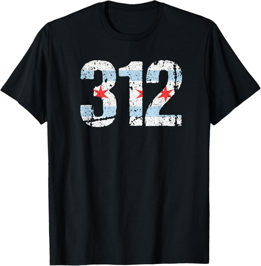 Chicago Shirt Chicago 312 Flag Area Code T Shirt City Pride T-Shirt - T-Shirt | Black