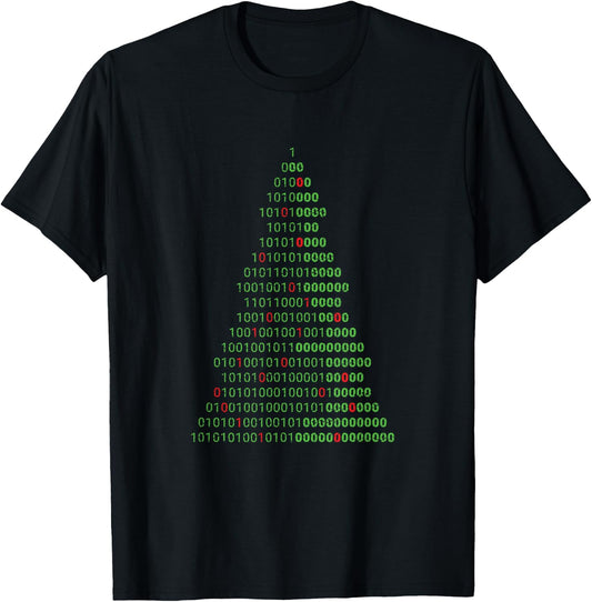 Funny Binary Christmas Tree Computer Programmers and Geek T-Shirt - T-Shirt | Black