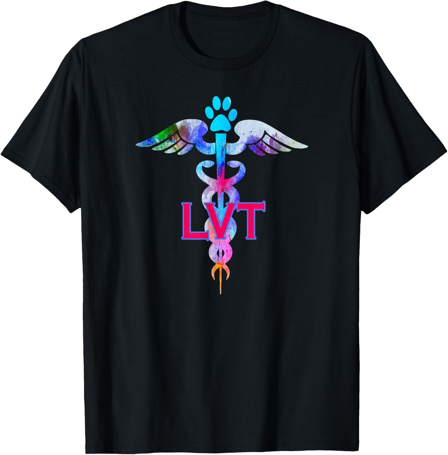 LVT Licensed Veterinary Technician Paw Print Caduceus Shirt T-Shirt - T-Shirt | Black