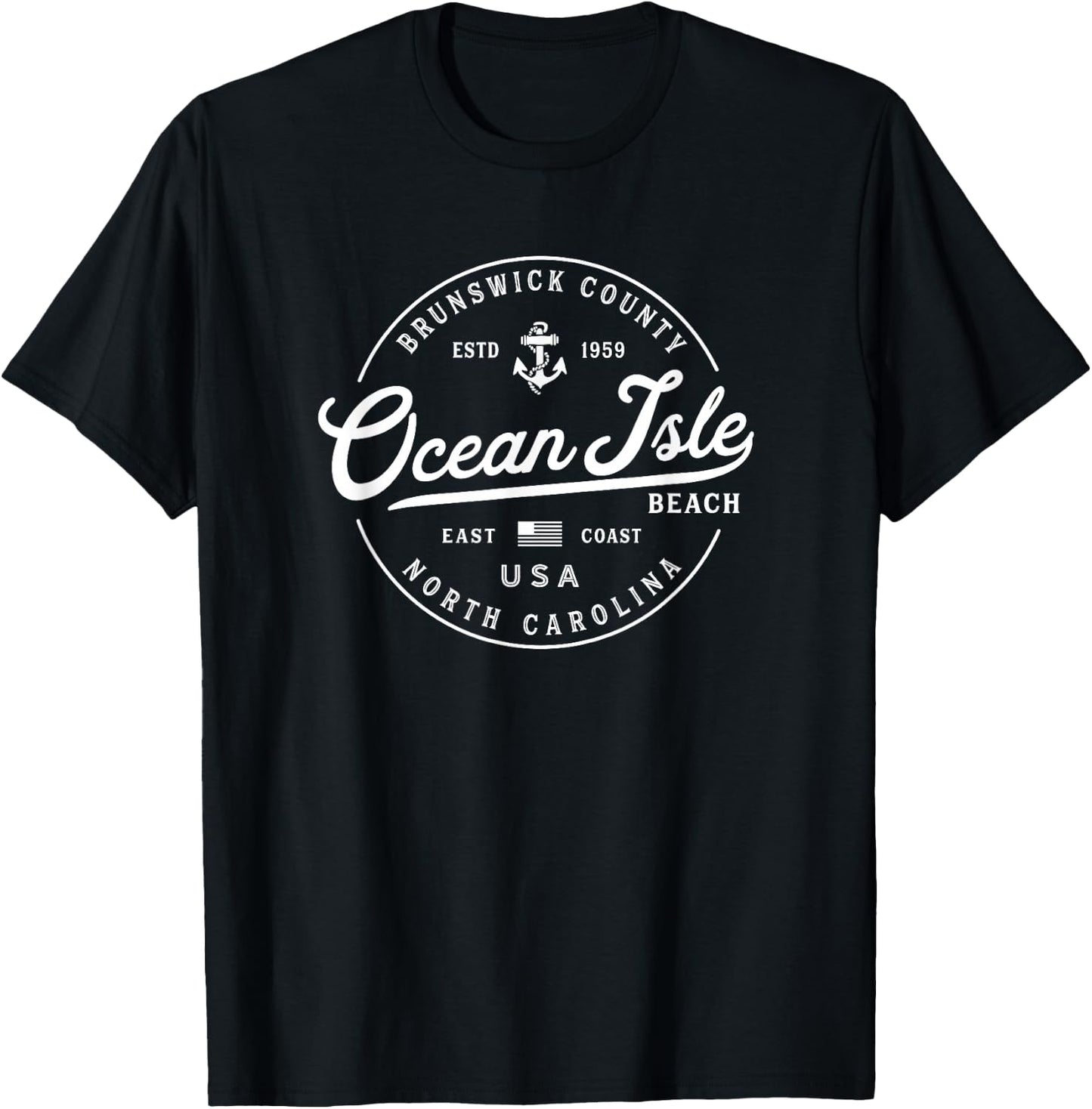 NAUTICAL NC Ocean Isle Beach North Carolina Travel Vacation T-Shirt - T-Shirt | Black