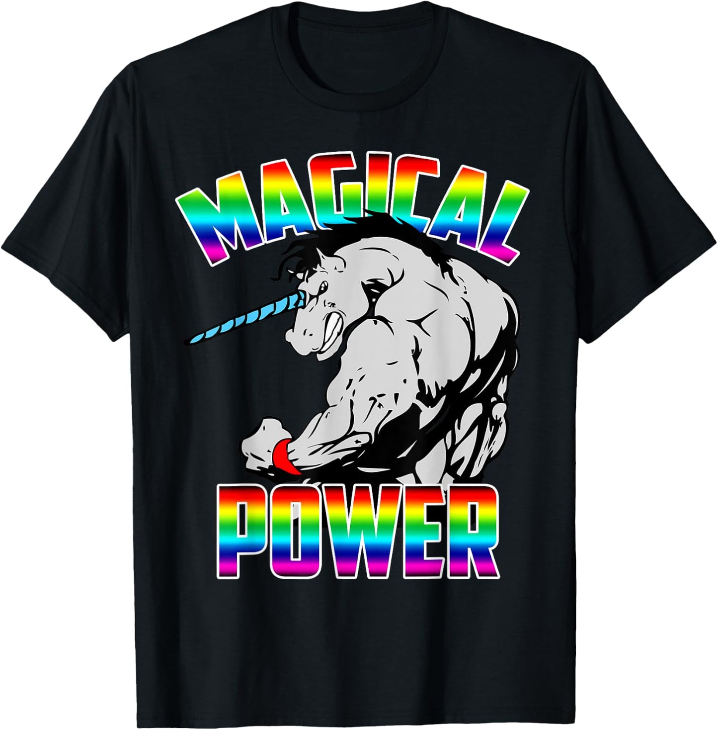 Magical Power Rainbow Unicorn Workout Gym Shirt Men Women T-Shirt - T-Shirt | Black
