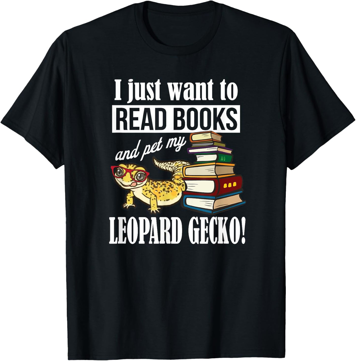 Reading Reptile Read Books Pet Leopard Gecko Lover T-Shirt - T-Shirt | Black