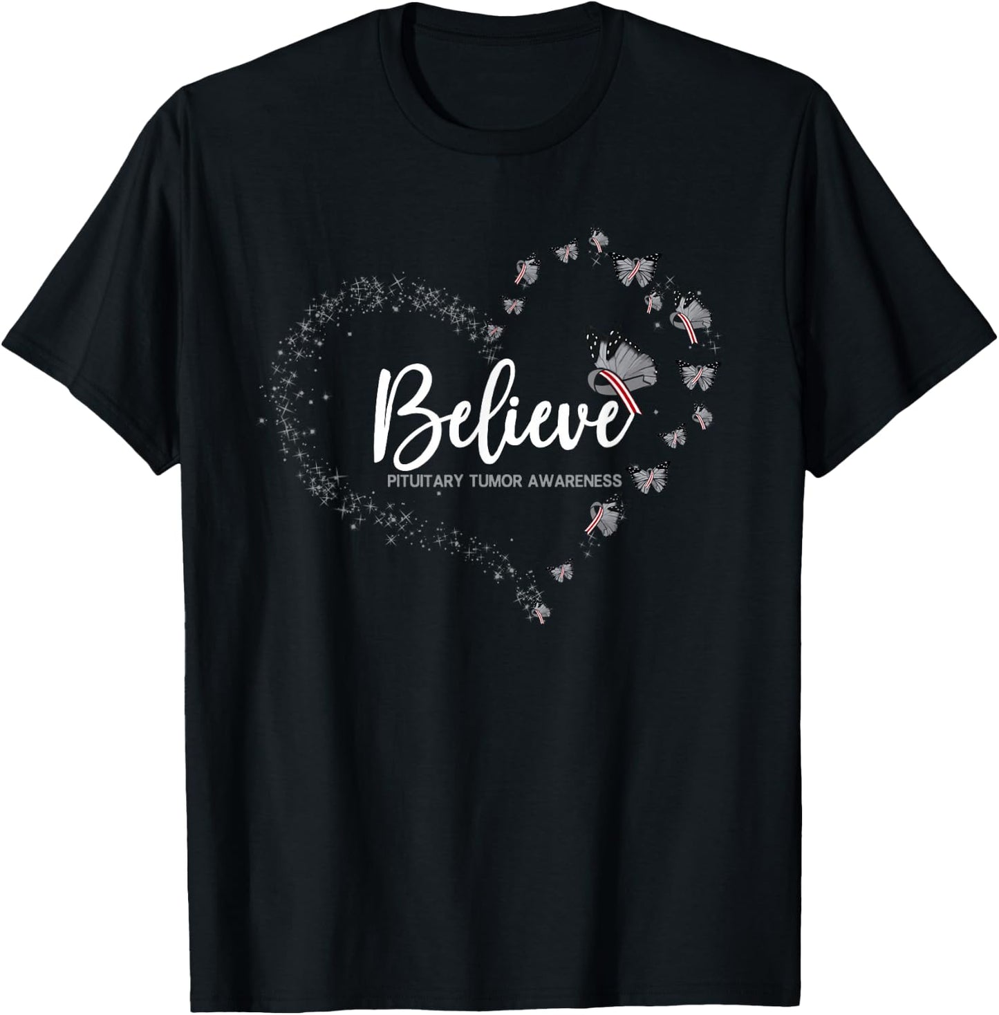 Pituitary Tumor Awareness Butterfly Believe T-Shirt - T-Shirt | Black