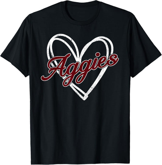 Retro Personalized Aggies-Heart Men Women Kid T-Shirt - T-Shirt | Black