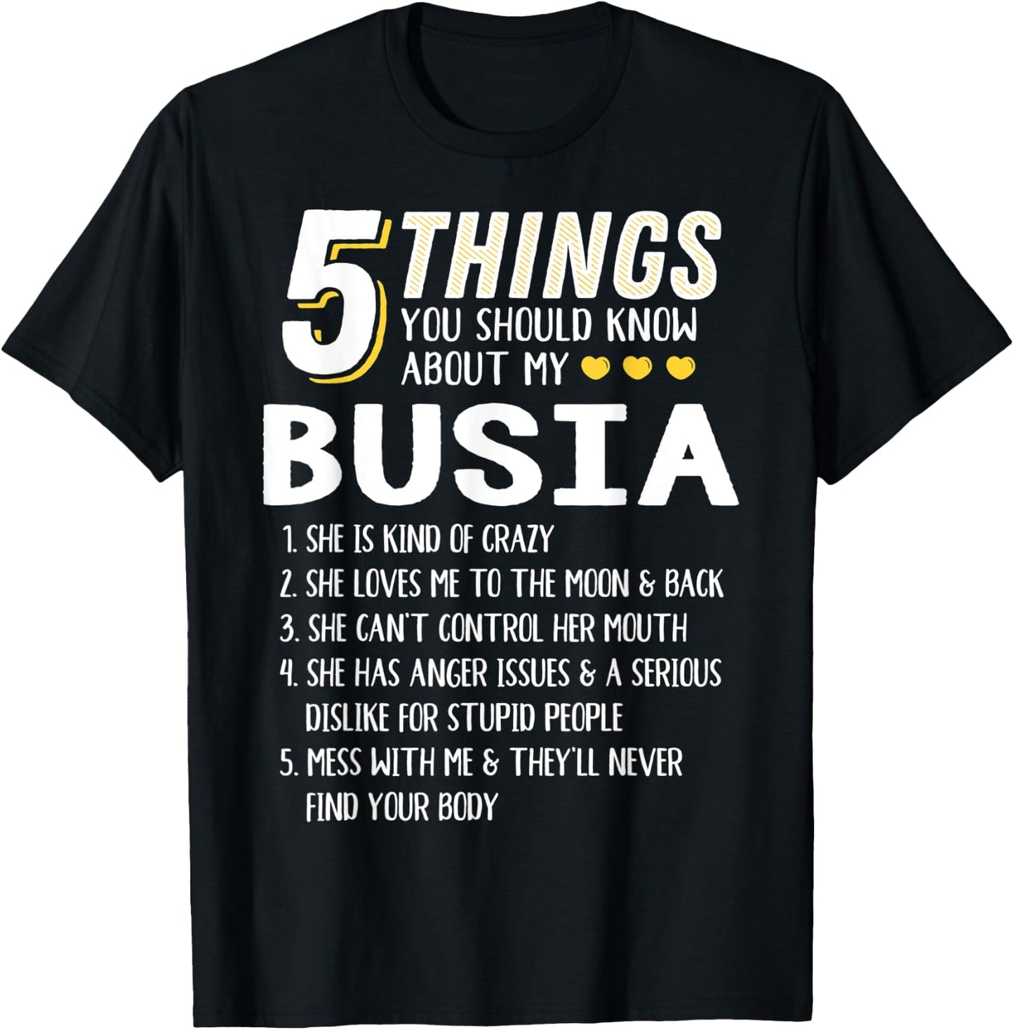 Funny 5 Things Grandma Busia Gift T-Shirt - T-Shirt | Black