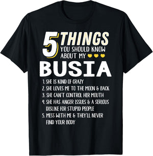 Funny 5 Things Grandma Busia Gift T-Shirt - T-Shirt | Black