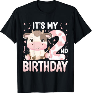 Kids It's My 2nd Birthday Cow - Cute Cow 2 Years Old Birthday T-Shirt - T-Shirt | Black