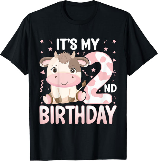 Kids It's My 2nd Birthday Cow - Cute Cow 2 Years Old Birthday T-Shirt - T-Shirt | Black
