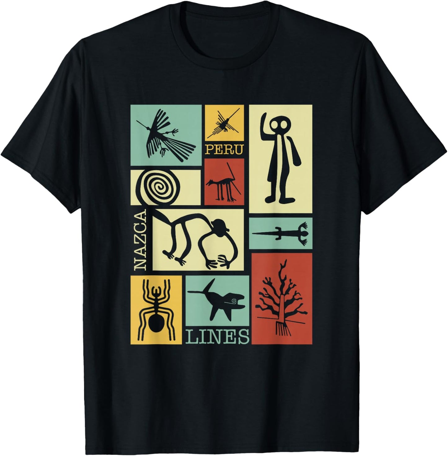 National Introvert Society Nazca Lines Peru Geoglyphs Retro - Black, Small, , Short Sleeve, Classic Fit T-Shirt - T-Shirt | Black
