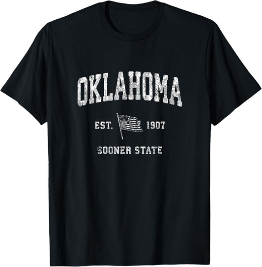Oklahoma Vintage US Flag Sports Design T-Shirt - T-Shirt | Black