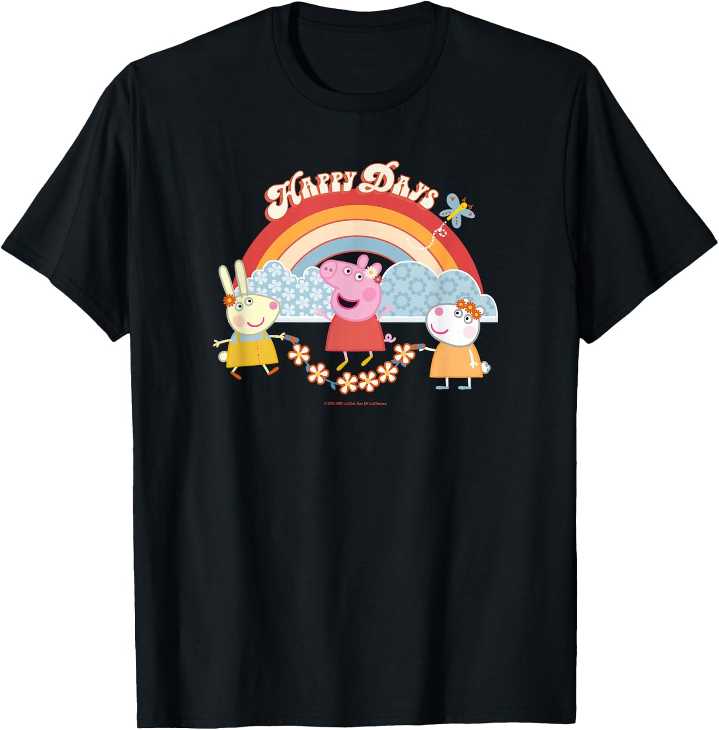Peppa Pig Happy Days Vintage Rainbow Playful Friends T-Shirt - T-Shirt | Black