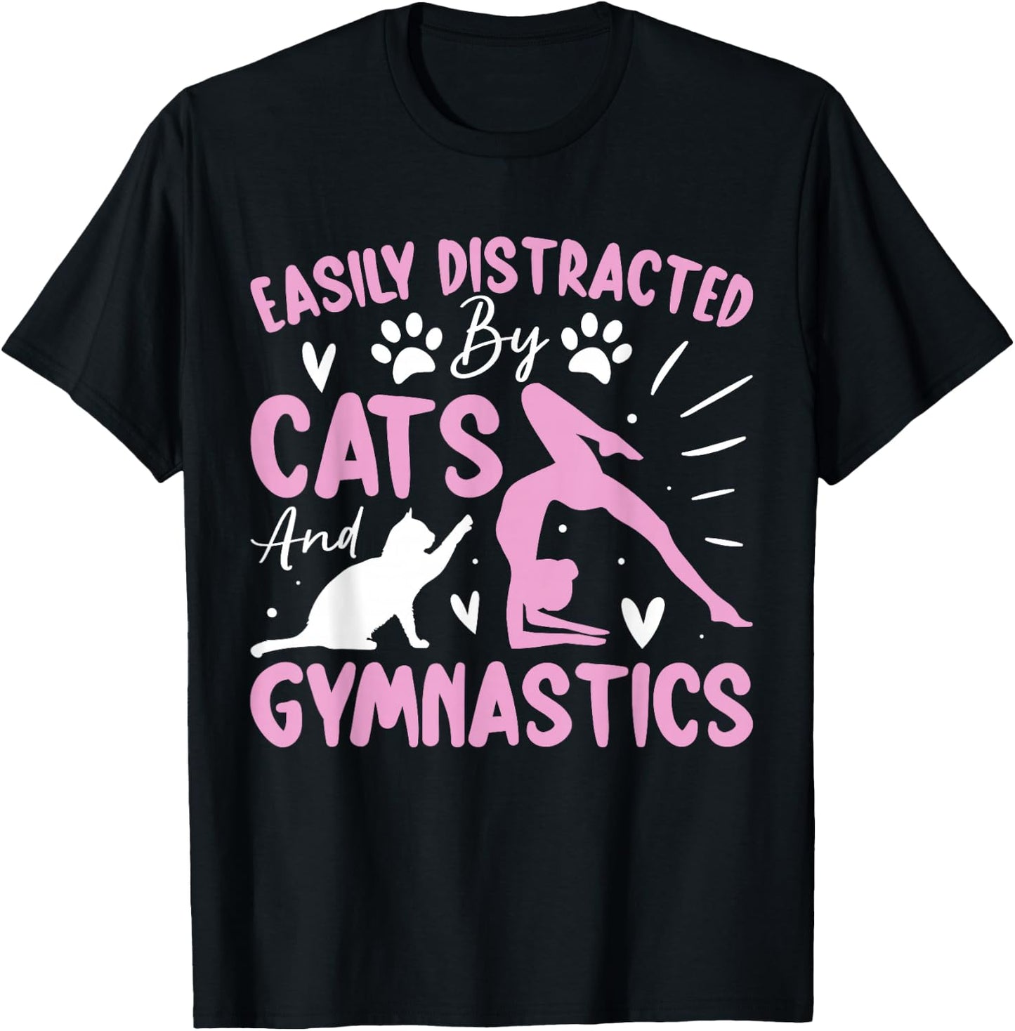 Easily Distracted By Funny Cartwheel Gymnastics Cats Lovers T-Shirt - T-Shirt | Black