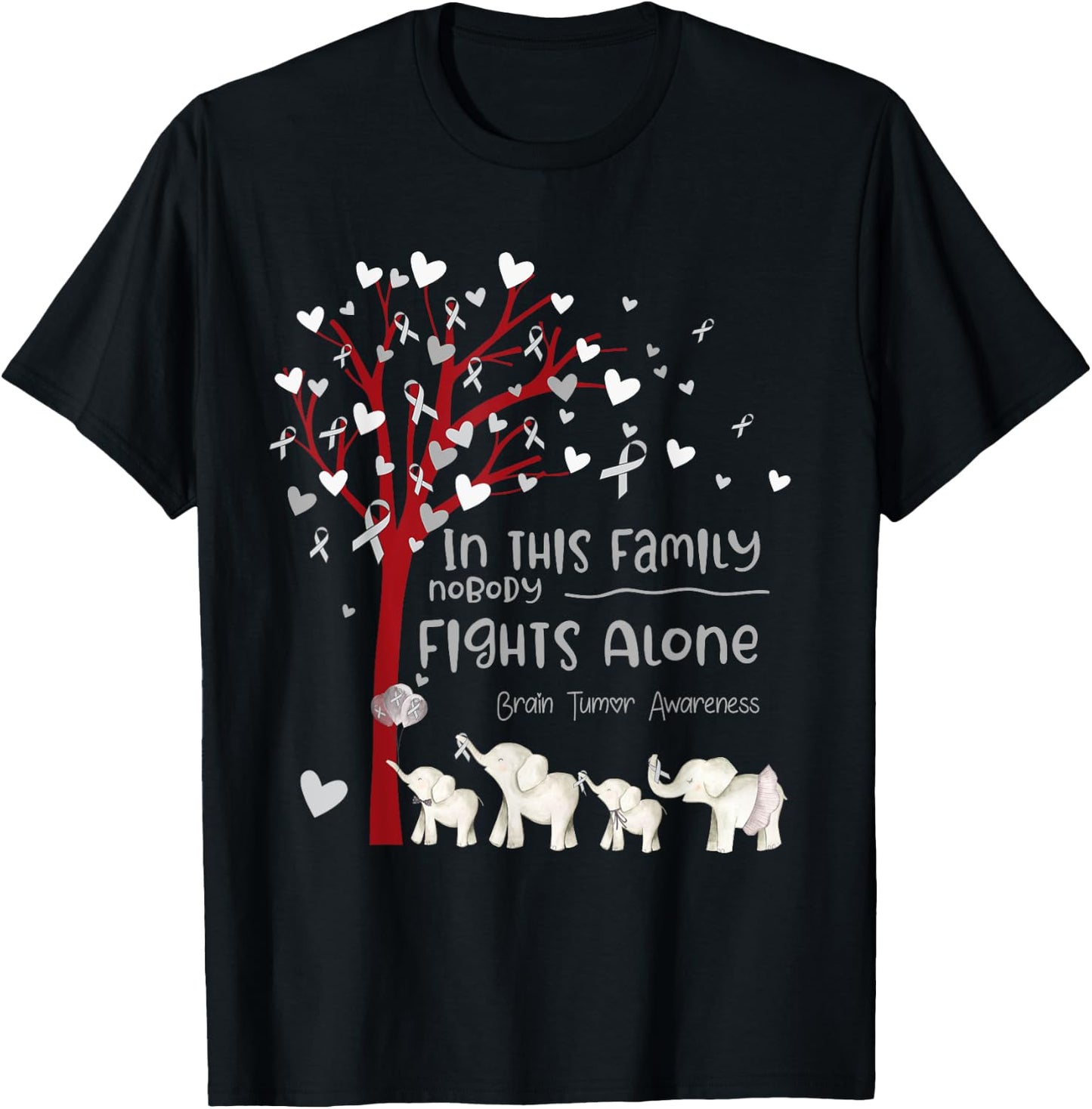 In This Family Nobody Fights Alone Brain Tumor Awareness T-Shirt - T-Shirt | Black
