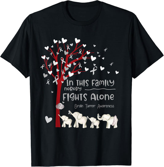 In This Family Nobody Fights Alone Brain Tumor Awareness T-Shirt - T-Shirt | Black