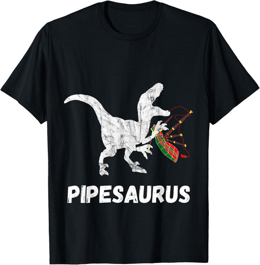 Bagpipe Saurus Irish Bagpiper Dinosaurs Bagpiping T-Shirt - T-Shirt | Black