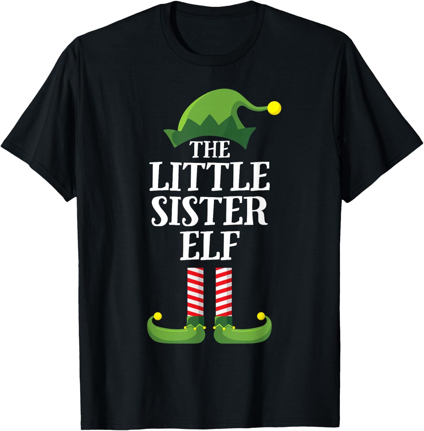 Little Sister Elf Matching Family Group Christmas Girls T-Shirt - T-Shirt | Black