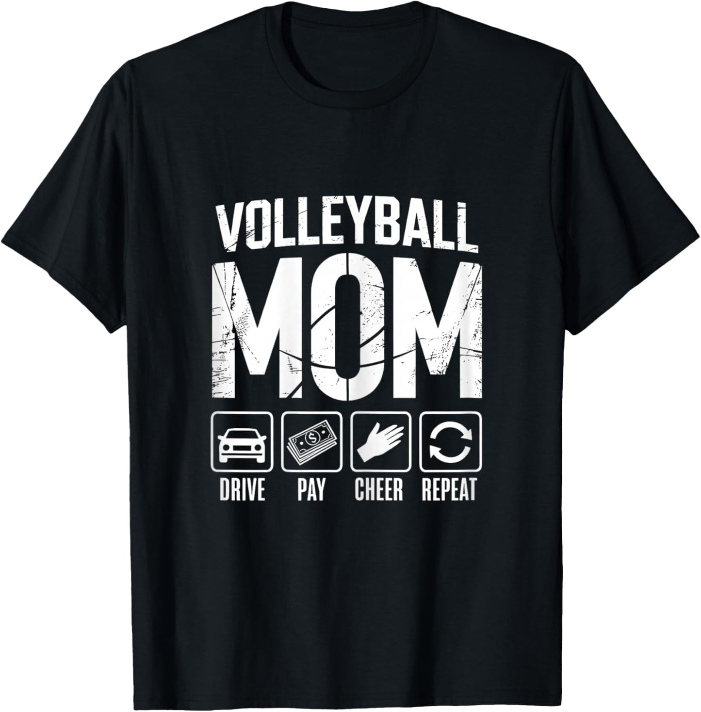 Volleyball Mom Drive Pay Cheer Repeat Fan T-Shirt - T-Shirt | Black