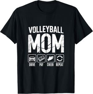 Volleyball Mom Drive Pay Cheer Repeat Fan T-Shirt - T-Shirt | Black