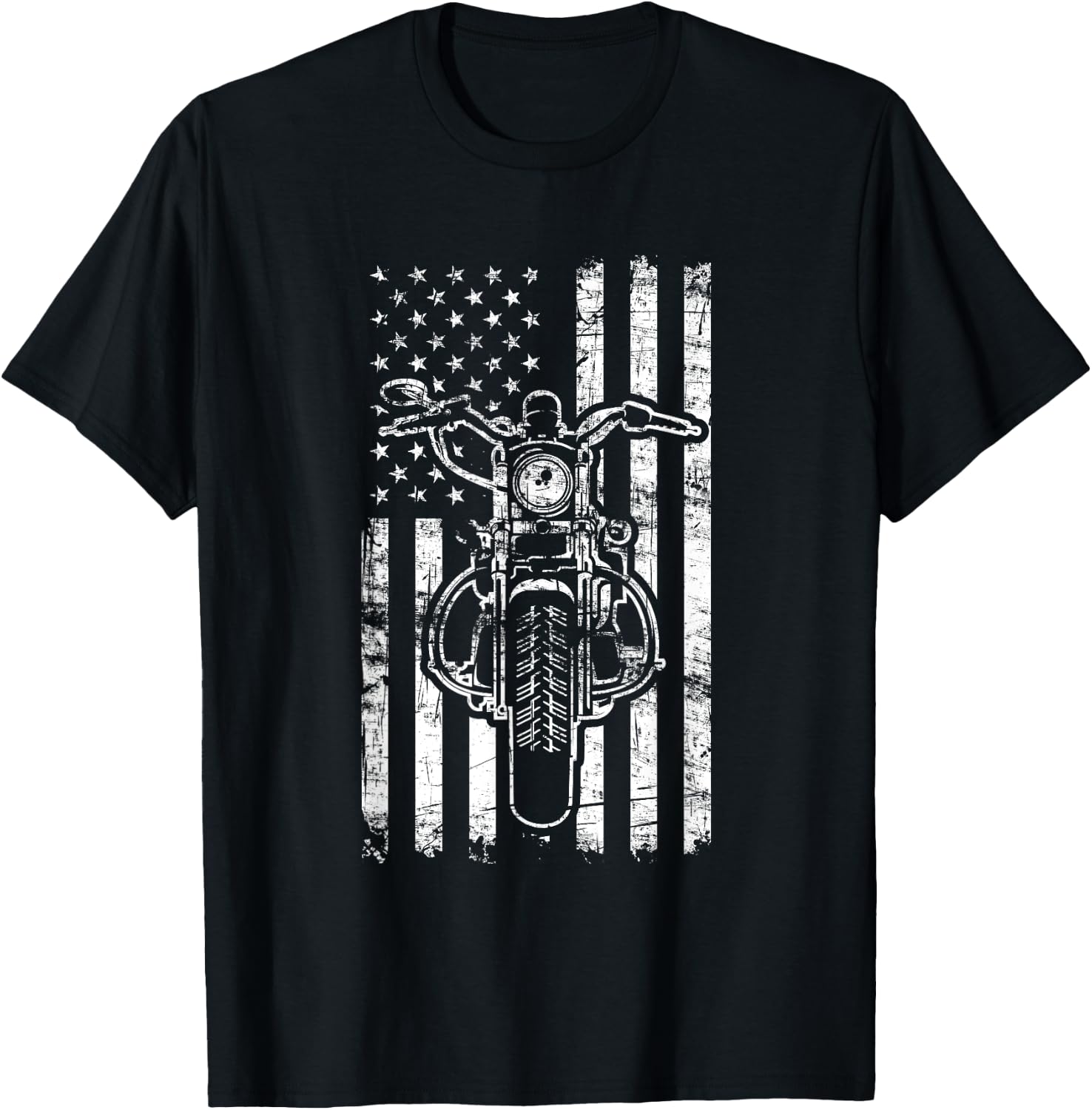American Motorcycle Patriotic US Flag Cool Biker Girls Kids Men T-Shirt - T-Shirt | Black
