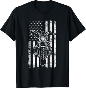 American Motorcycle Patriotic US Flag Cool Biker Girls Kids Men T-Shirt - T-Shirt | Black