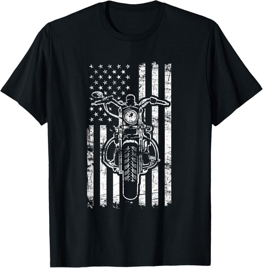 American Motorcycle Patriotic US Flag Cool Biker Girls Kids Men T-Shirt - T-Shirt | Black