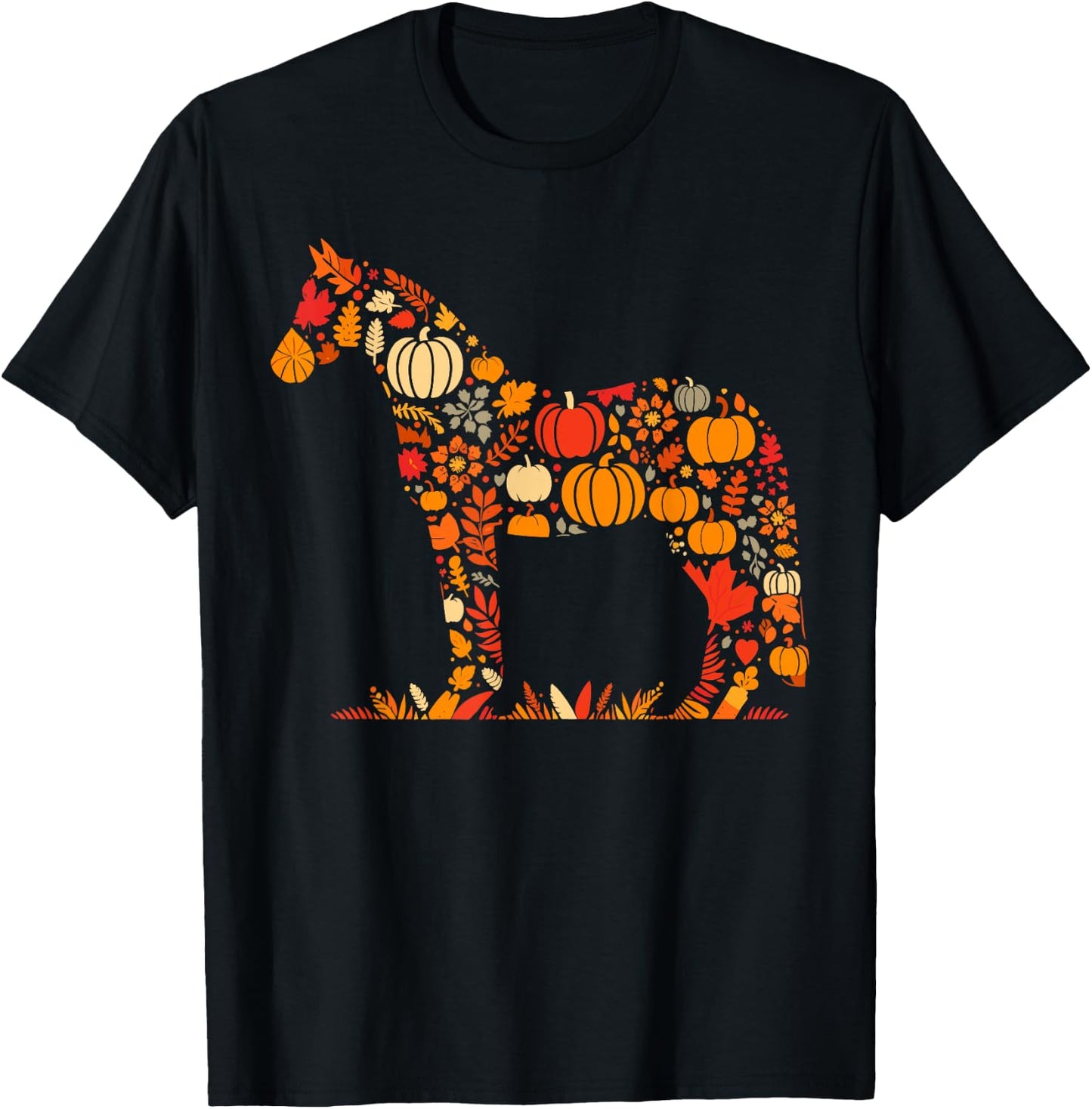 Autumn Pumpkin Fall Horse Thanksgiving Kids T-Shirt - T-Shirt | Black