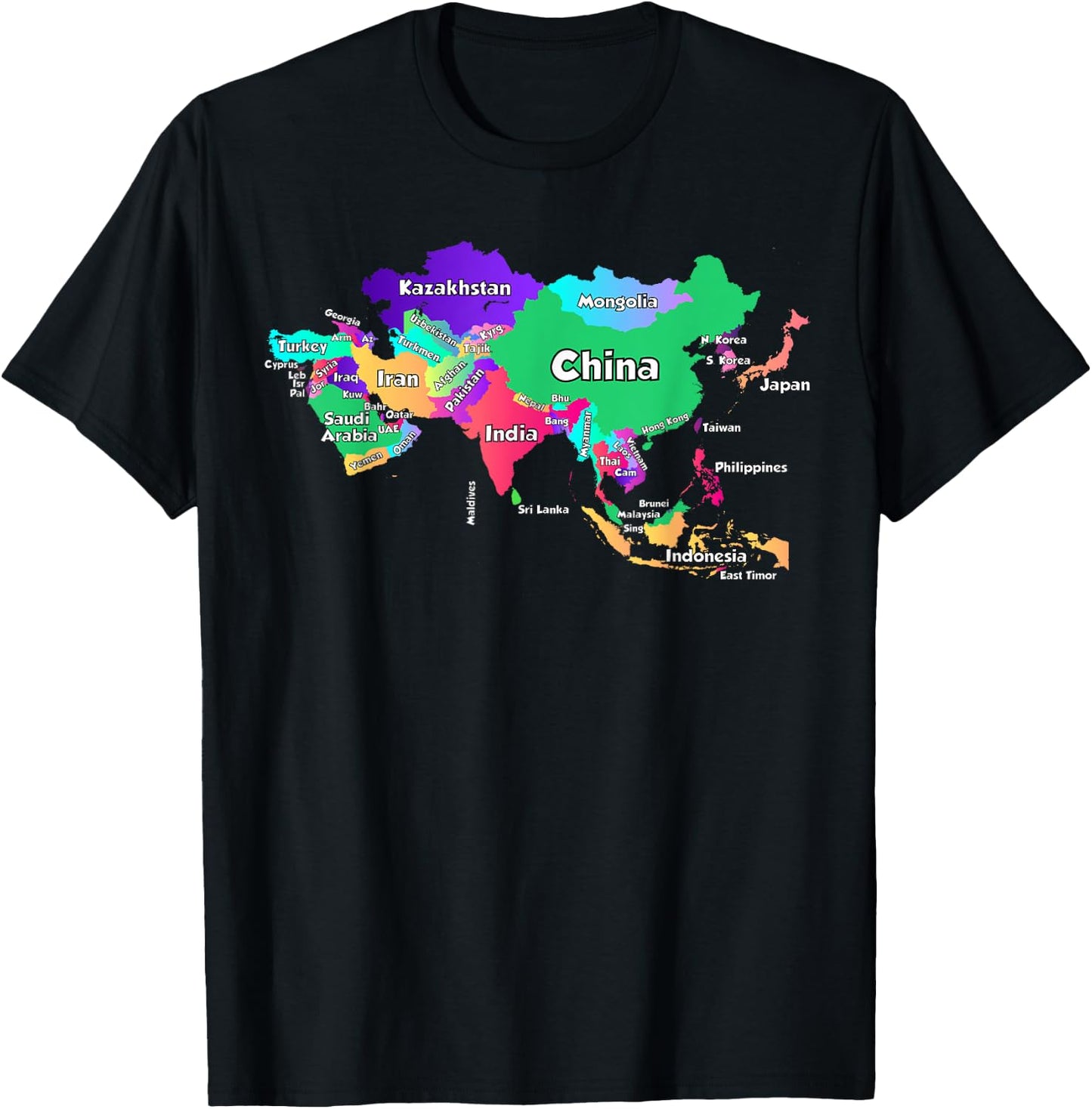 Political map of Asia borders and country names T-Shirt - T-Shirt | Black