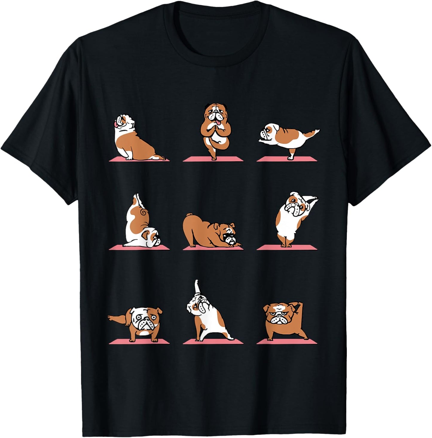 English Bulldog Yoga Puppy Yoga Poses and Meditation T-Shirt - T-Shirt | Black