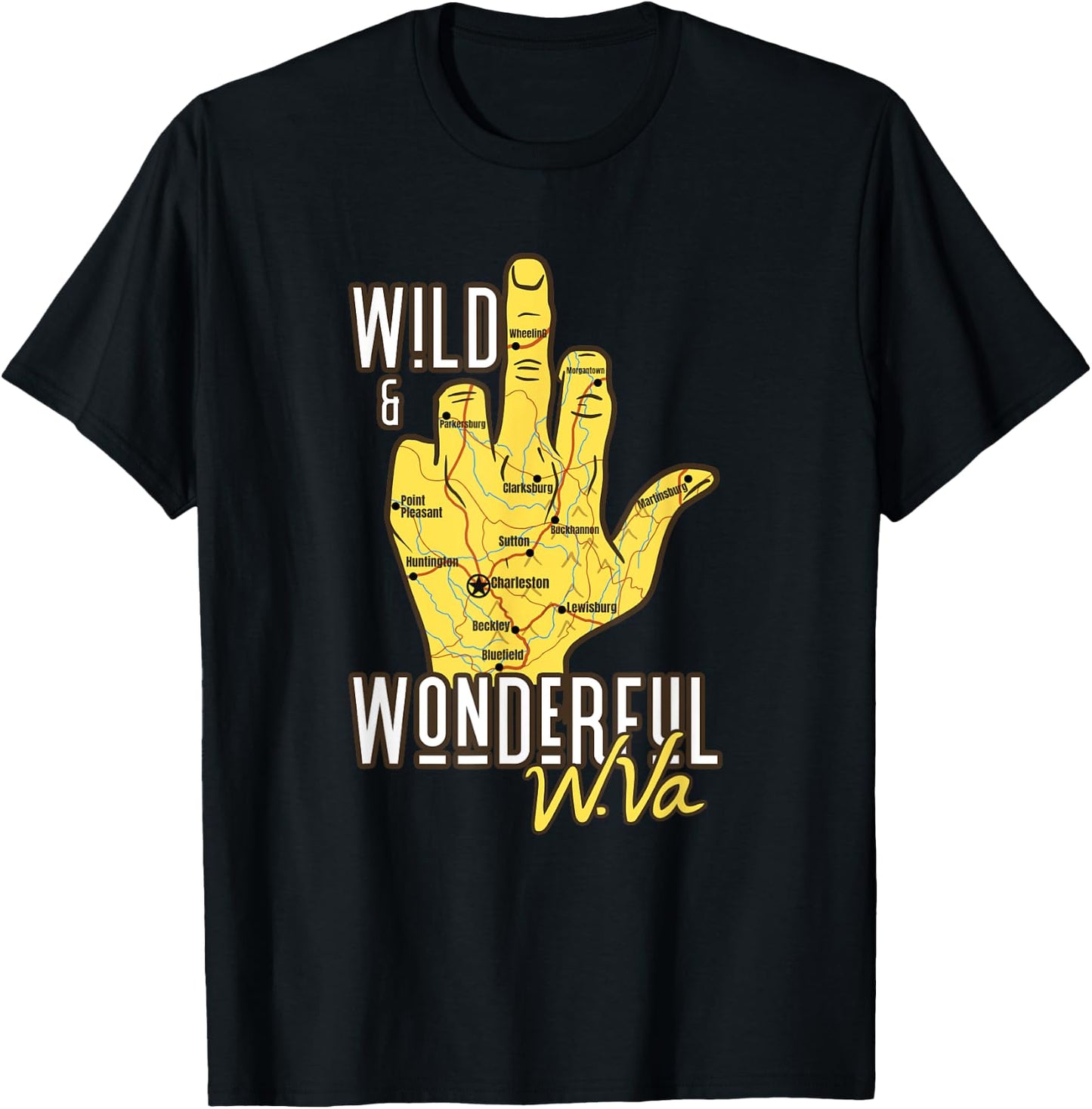 West Virginia Map WV Middle Finger Funny WV Souvenir Graphic T-Shirt - T-Shirt | Black