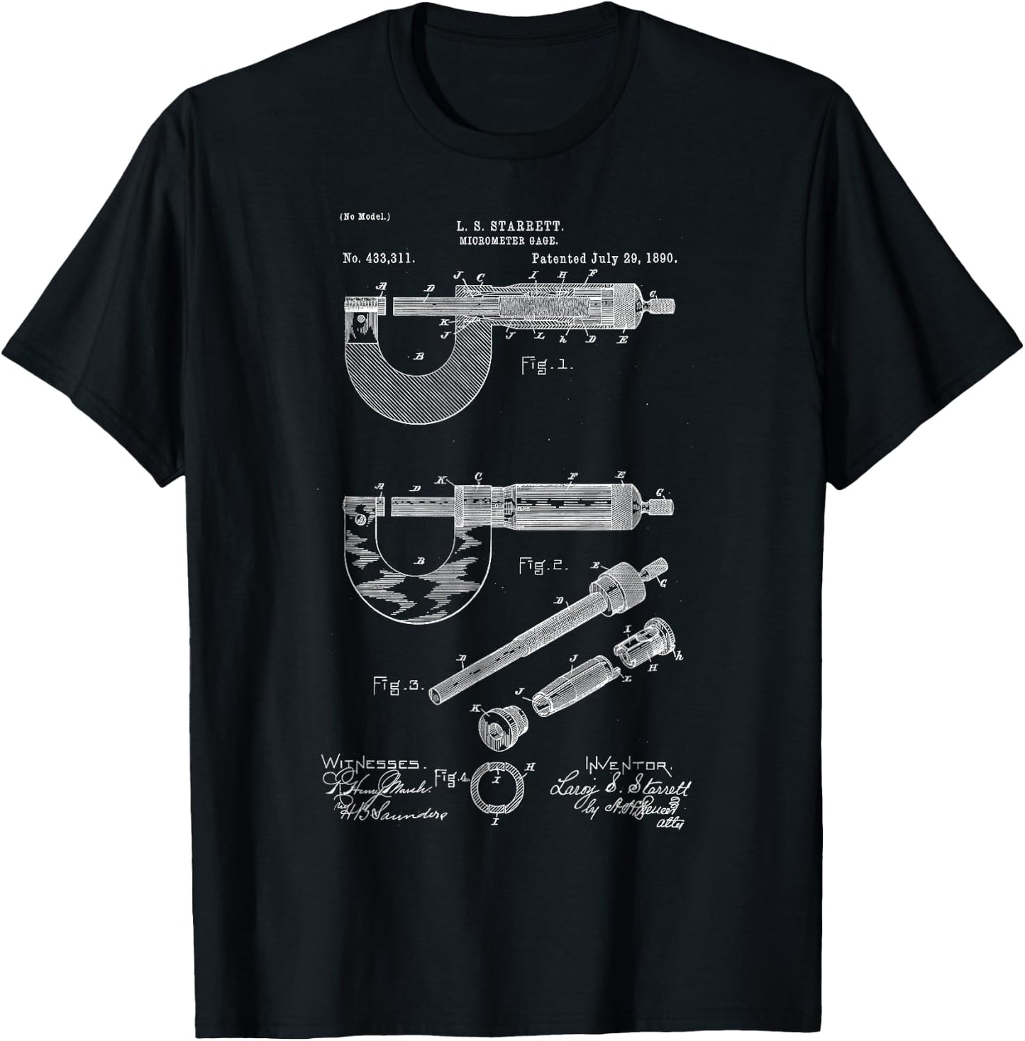 Mechanical Engineer Gift Micrometer Gage Patent T-Shirt - T-Shirt | Black