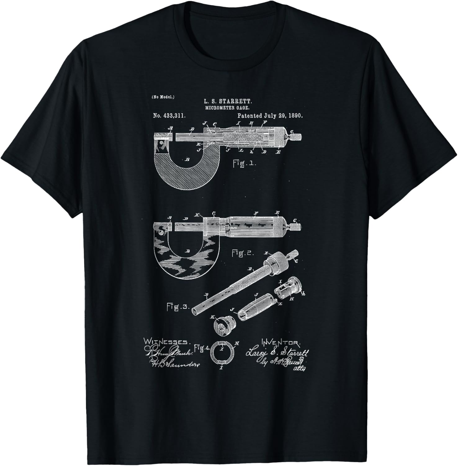 Mechanical Engineer Gift Micrometer Gage Patent T-Shirt - T-Shirt | Black