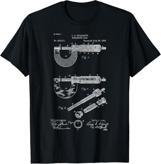 Mechanical Engineer Gift Micrometer Gage Patent T-Shirt - T-Shirt | Black