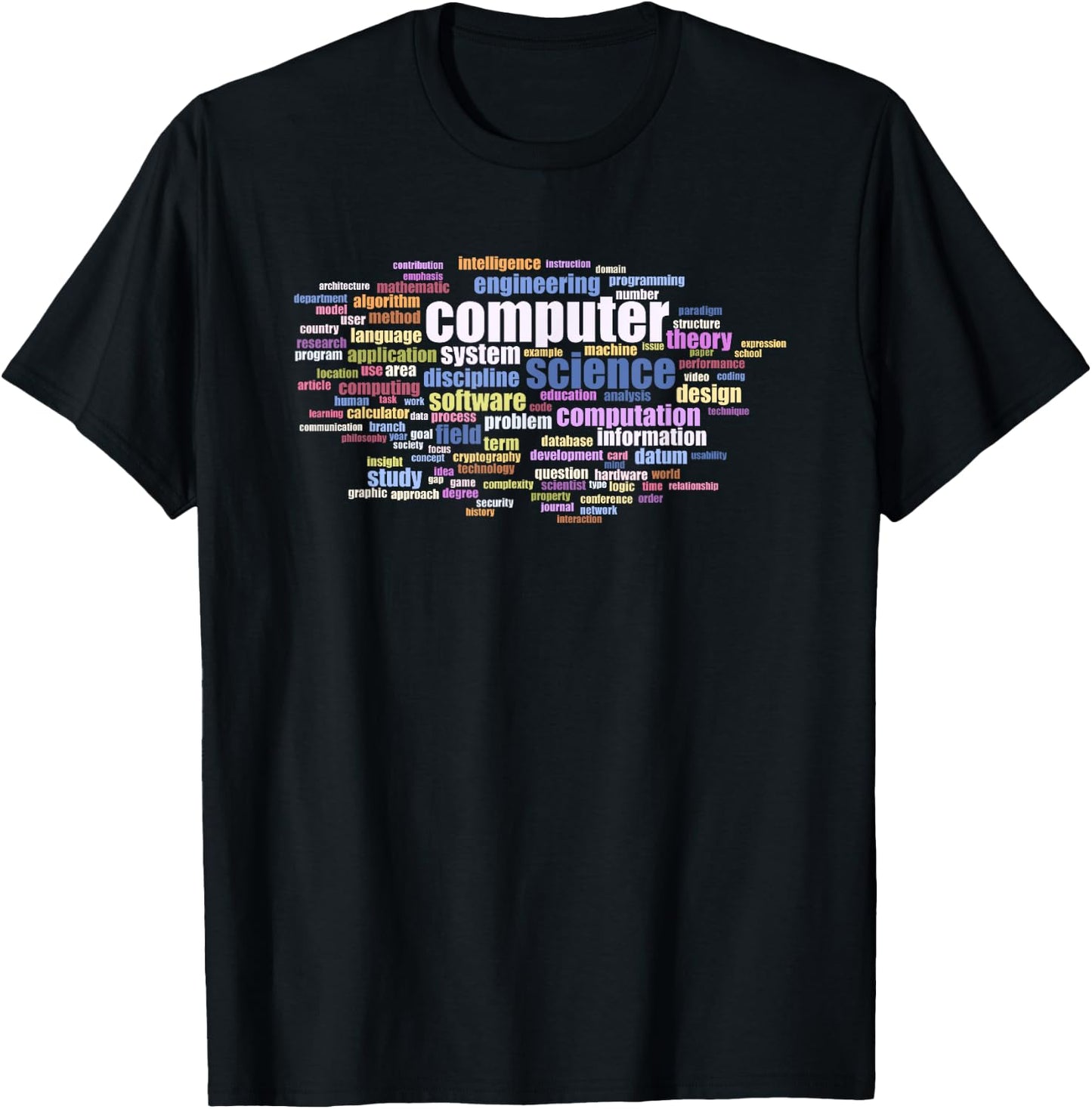 Computer Science Word Cloud of Key Terms Colored T-Shirt - T-Shirt | Black