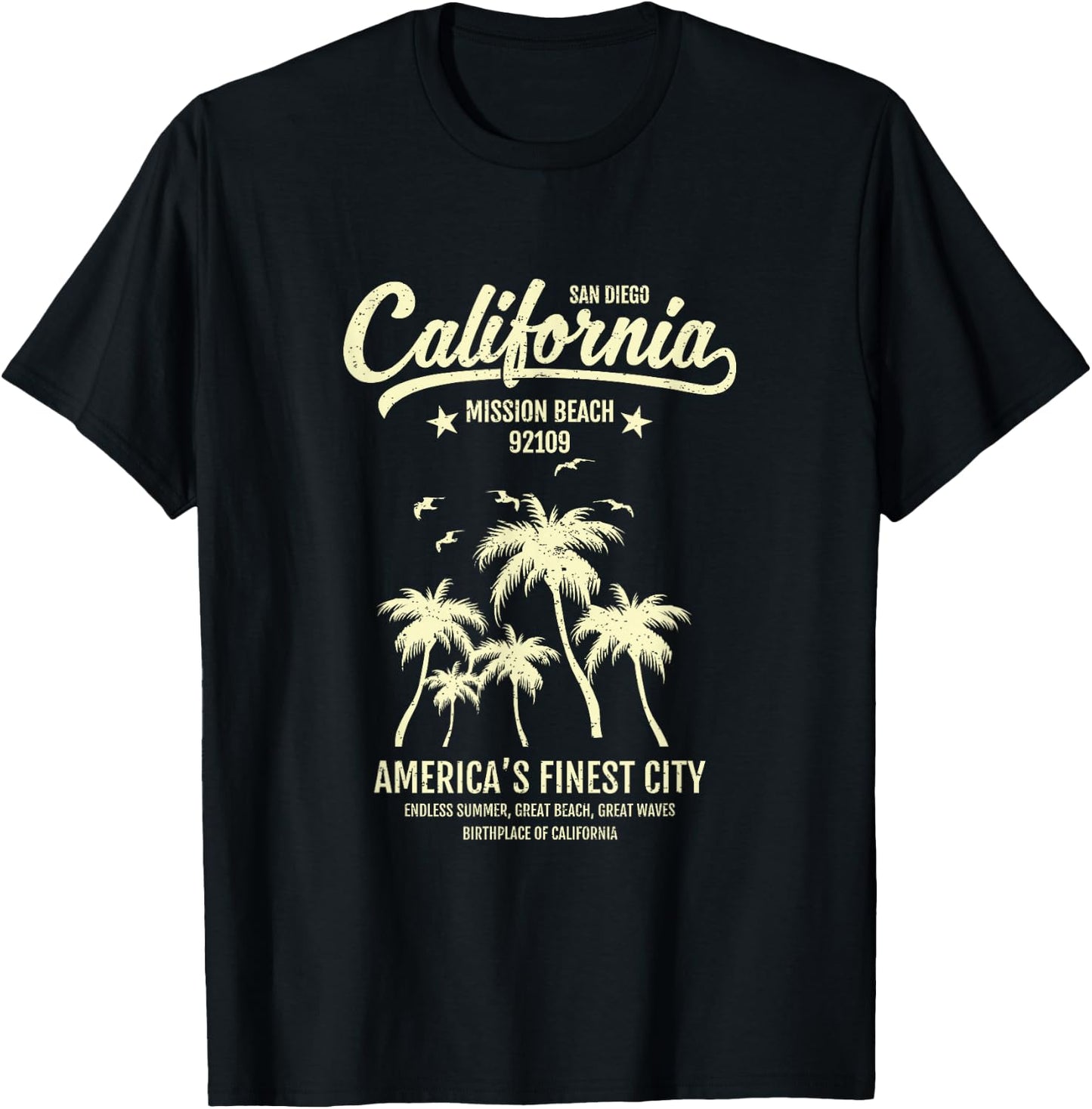 Mission Beach CA 92109 Summer Vacation San Diego California T-Shirt - T-Shirt | Black