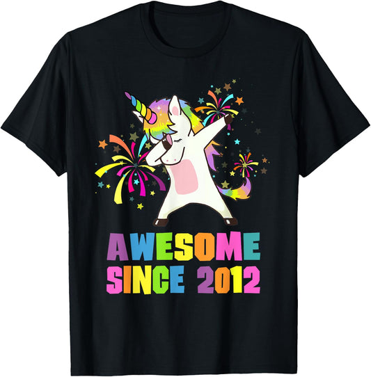 13 Years Old 13th Birthday Awesome Since 2012 Unicorn T-Shirt - T-Shirt | Black