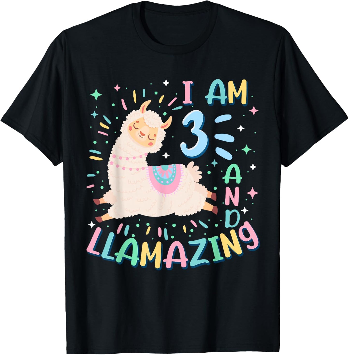 3rd Birthday I Am 3 Years Old And Llamazing Llama Girl Teens T-Shirt - T-Shirt | Black