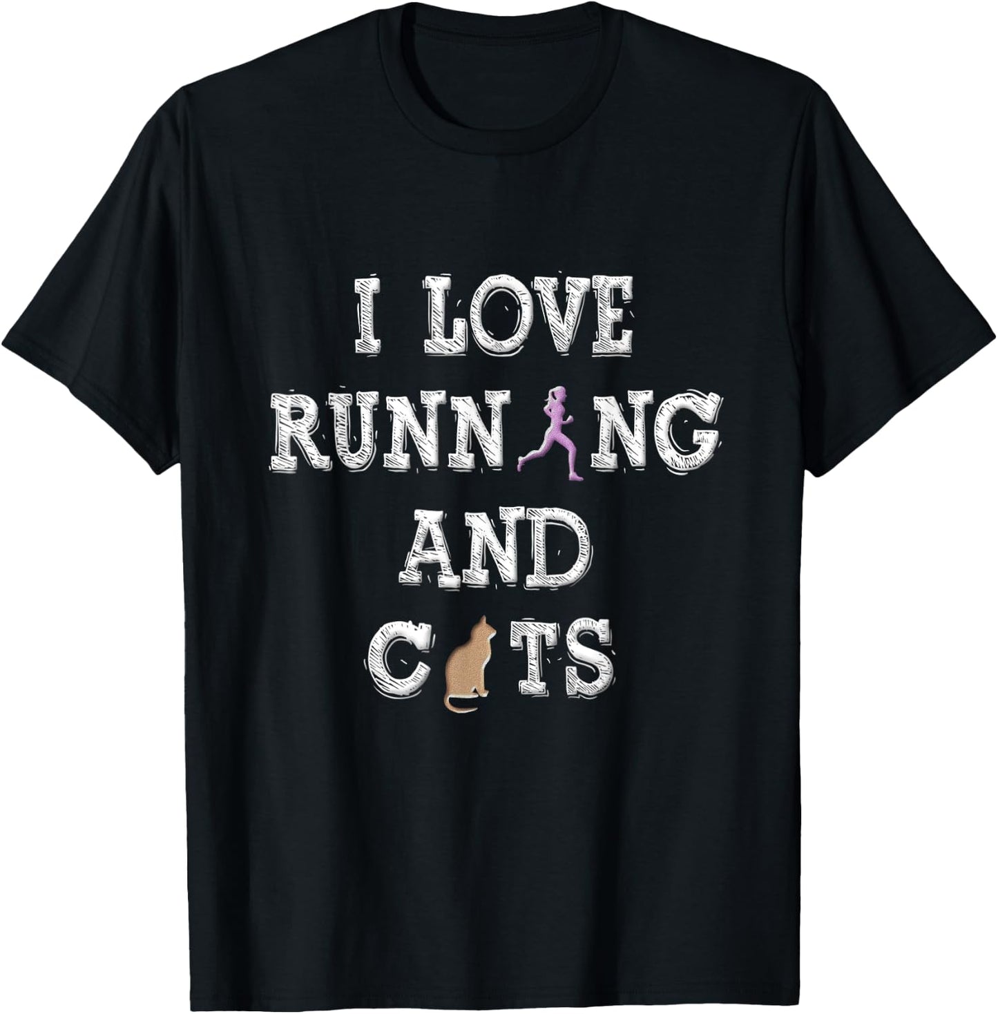 I Love Running Shirt Cat Lover Gifts Women Runner Shirts T-Shirt - T-Shirt | Black
