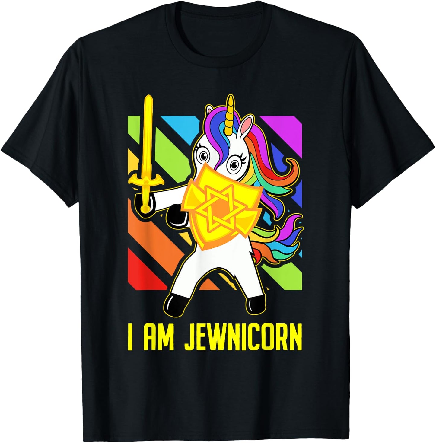 Hanukkah Presents - Proud Jews Rainbow Jewish Unicorn T-Shirt - T-Shirt | Black