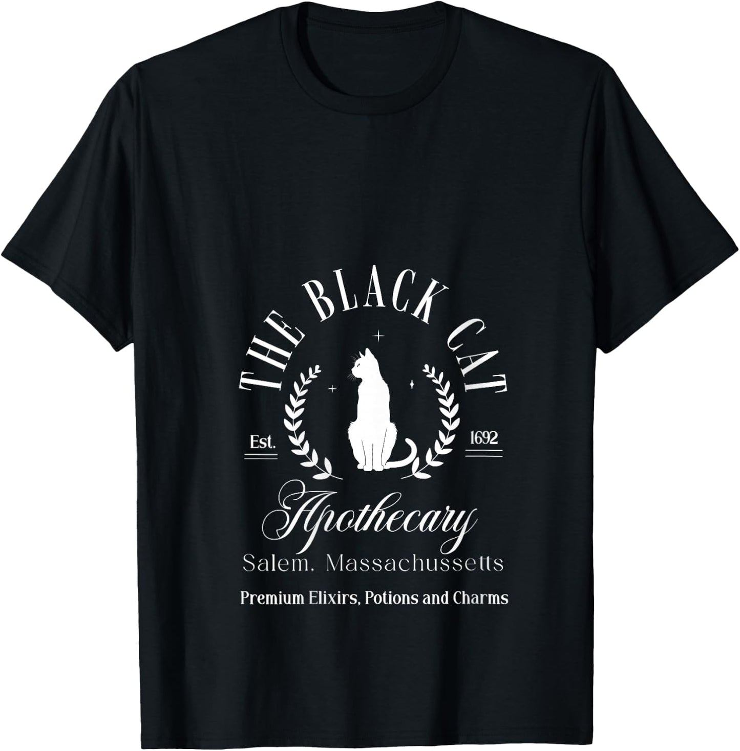 Retro Black Cat Apothecary Witchy Wicca Spooky Halloween V-Neck T-Shirt - T-Shirt | Black