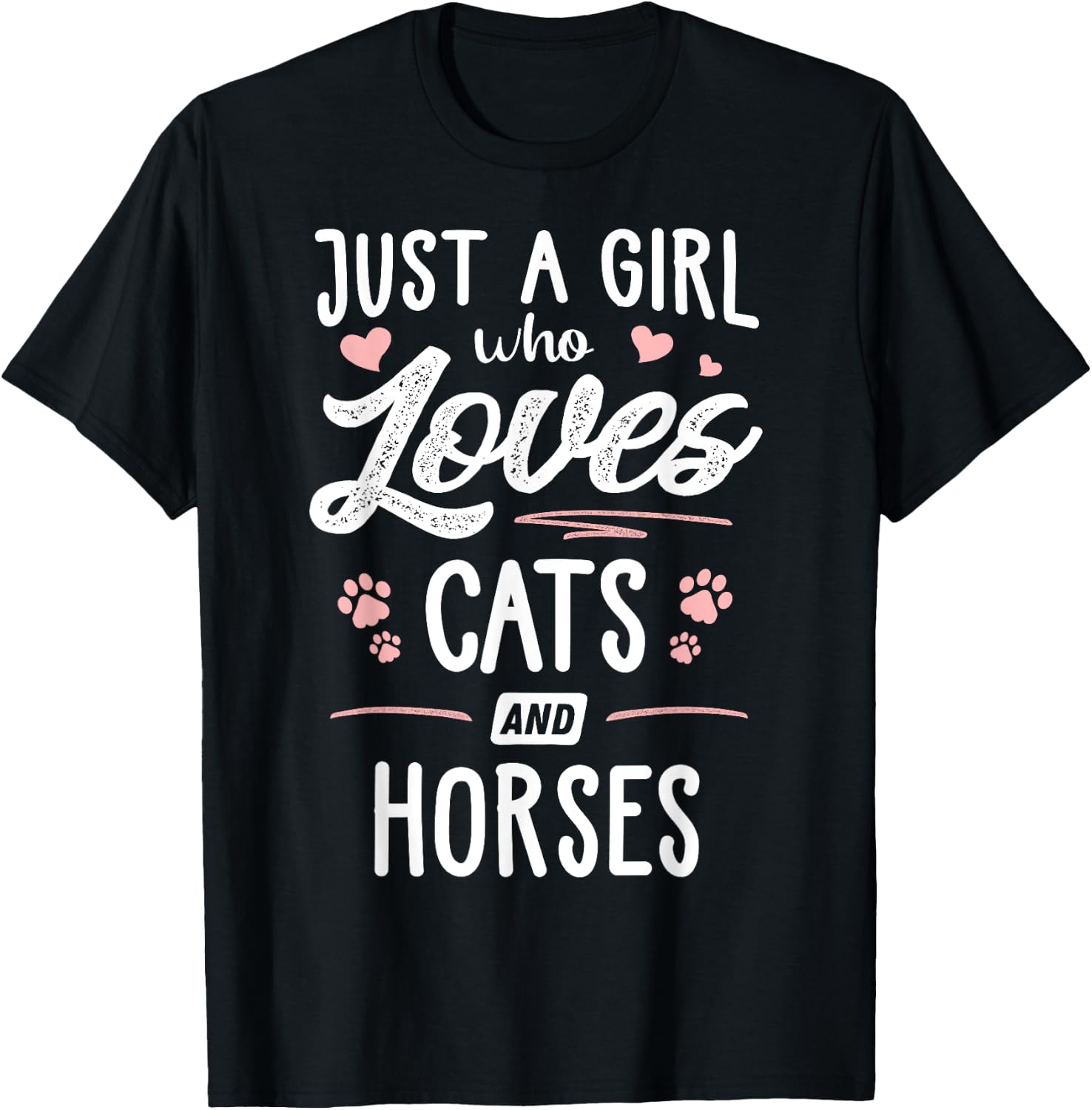 Just A Girl Who Loves Cats And Horses Gift Cat Lover T-Shirt - T-Shirt | Black