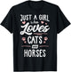 Just A Girl Who Loves Cats And Horses Gift Cat Lover T-Shirt - T-Shirt | Black