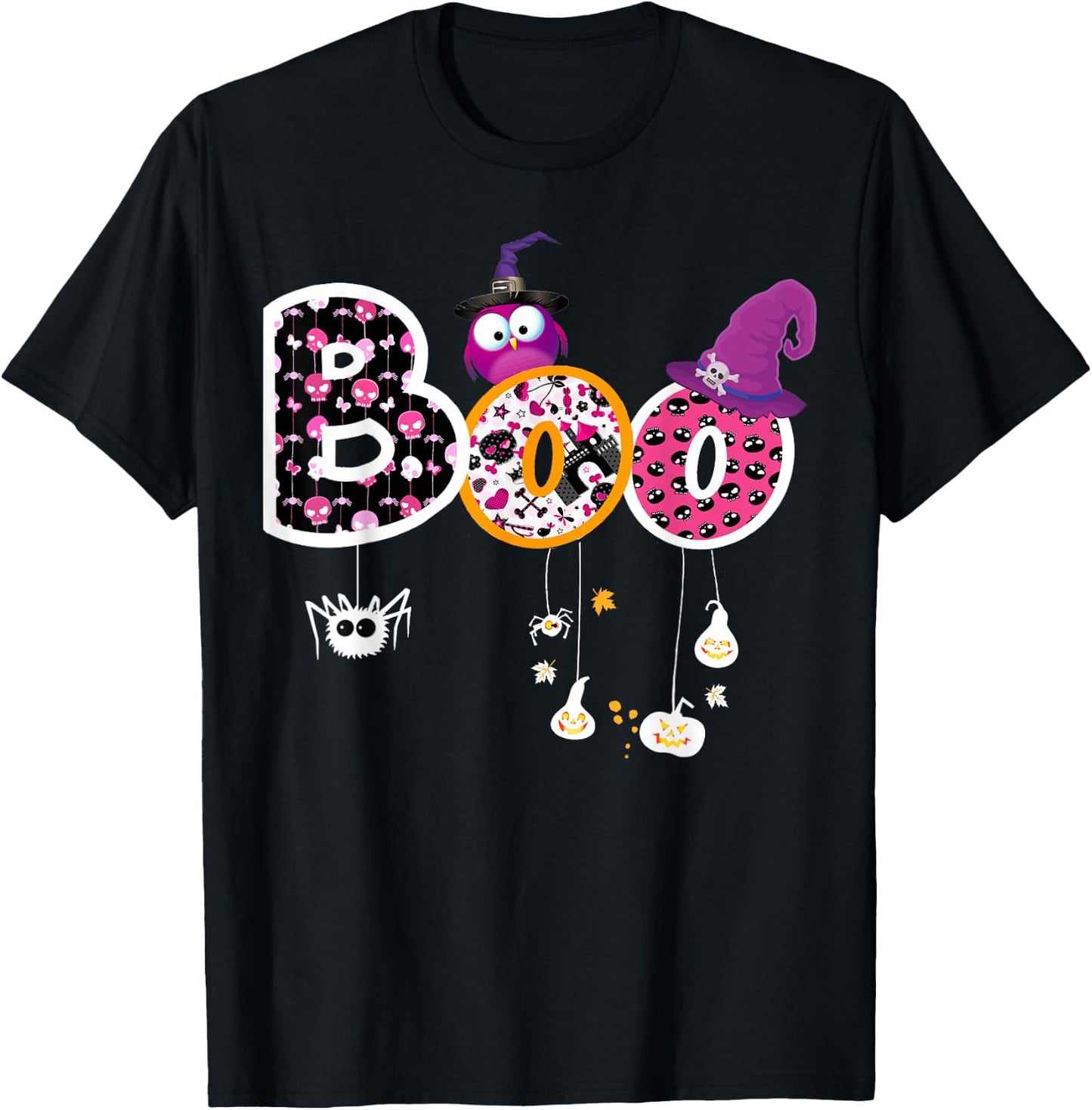 Boo Halloween Costume Spiders, Ghosts, Pumkin & Witch Hat T-Shirt - T-Shirt | Black